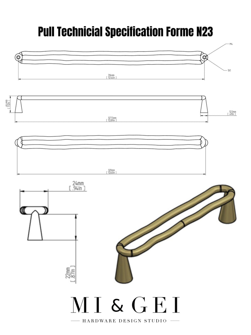 A technical specification of the kitchen pull bar handle