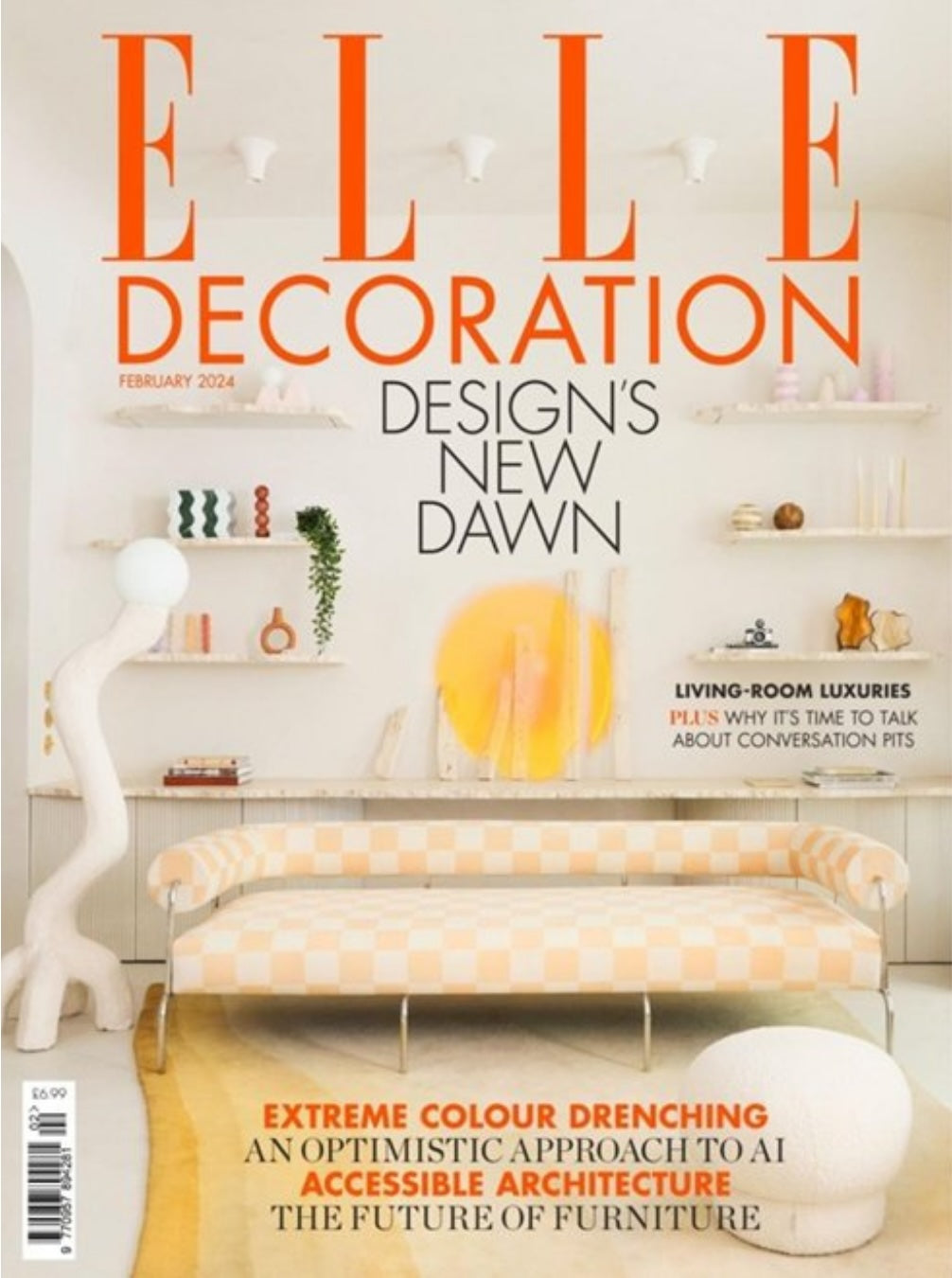 Cover of ELLE Decoration magazine featuring a living room with modern furniture and decor.