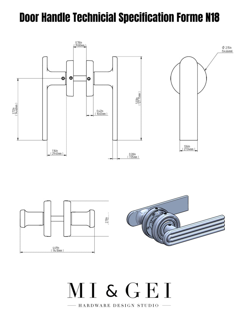 A technical specification of the passage door handle set