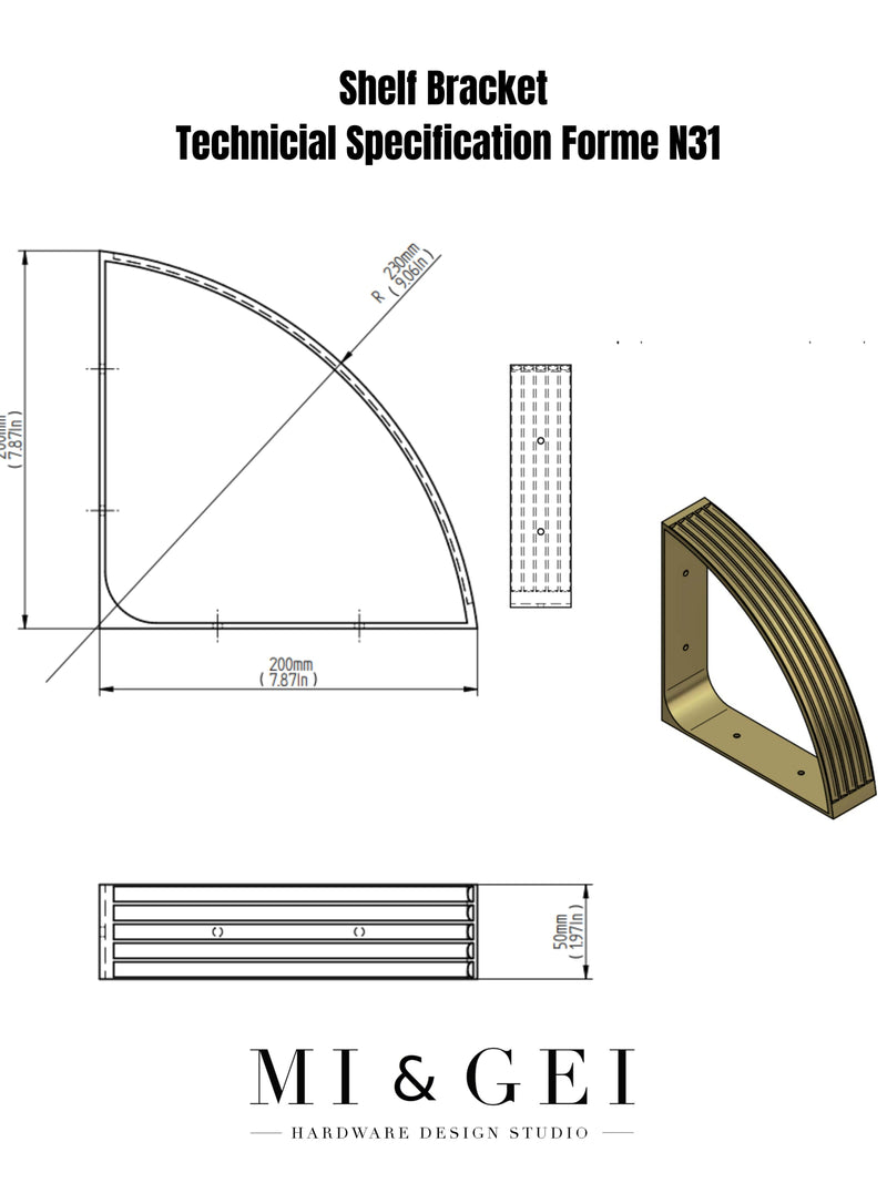 A technical specification of the shelf bracket 