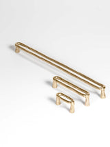 Right side view of a different size of the natural brass Finish kitchen cabinet pull 